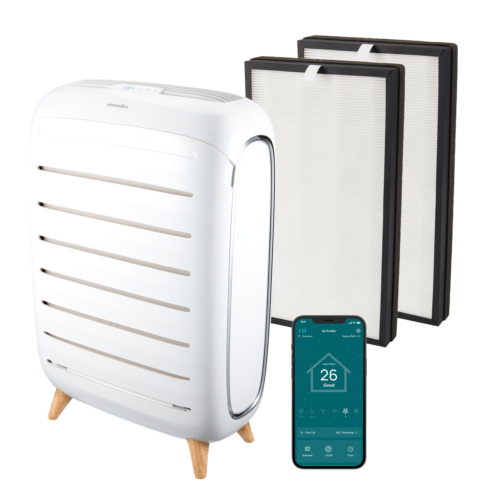 Homedics Smart Air Purifier C550+  4-in-1 Console  True HEPA Filtration  UV-C Technology + Replacement Filter