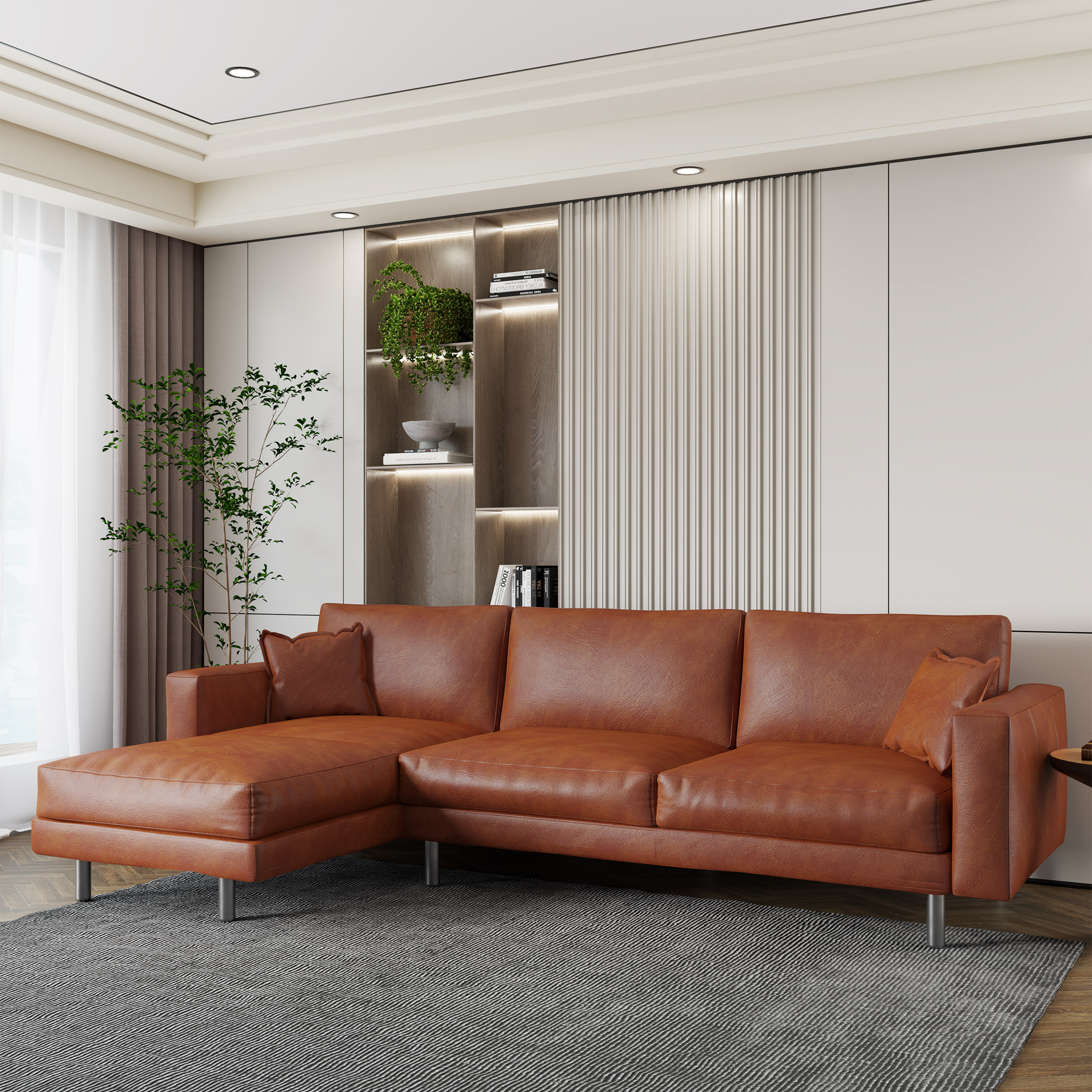 Jude Tan 2-piece Top-grain Leather Sofa with Left-hand Facing Chaise, Cognac