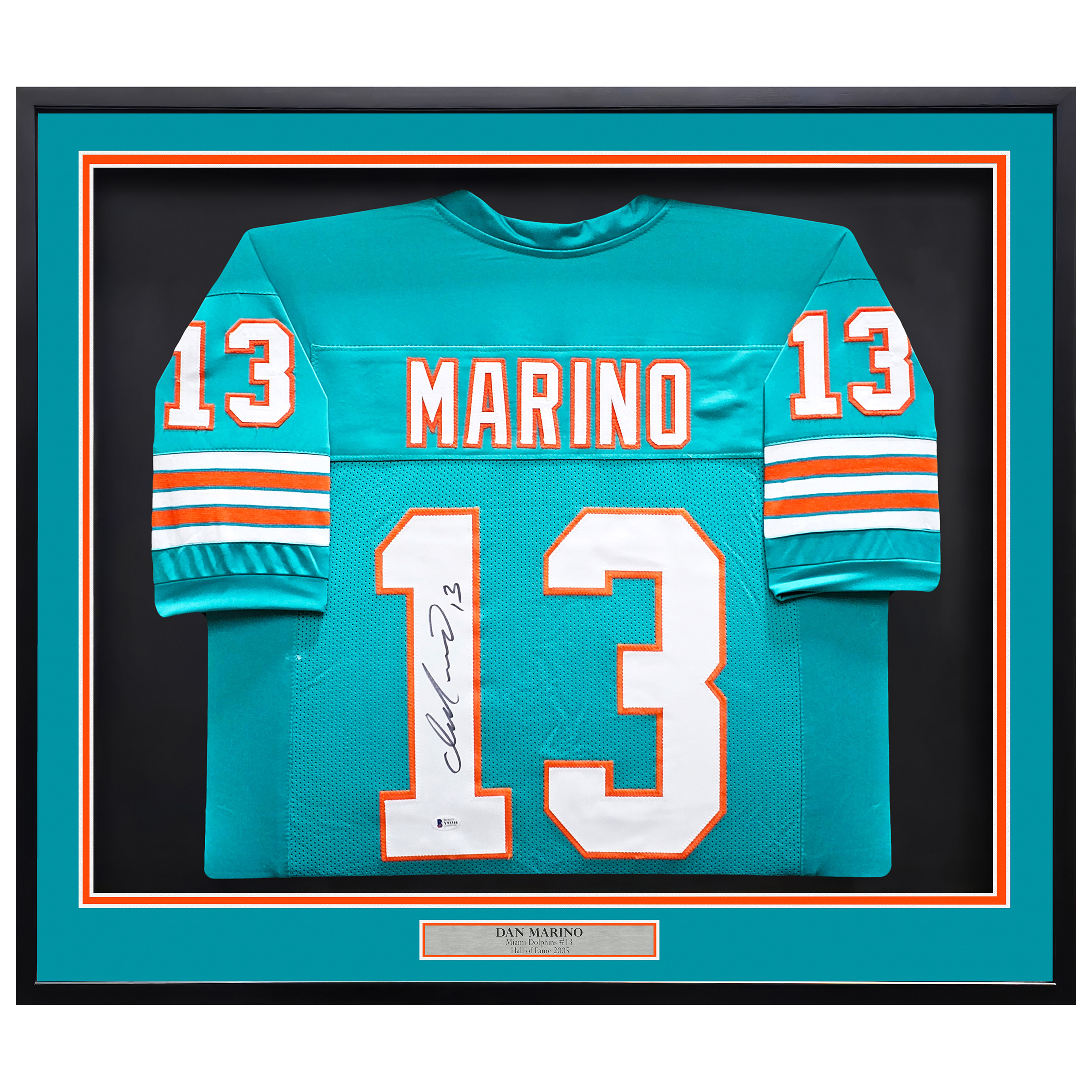 Dan Marino Autographed Framed Teal Miami Dolphins Jersey - Beckett Authenticated