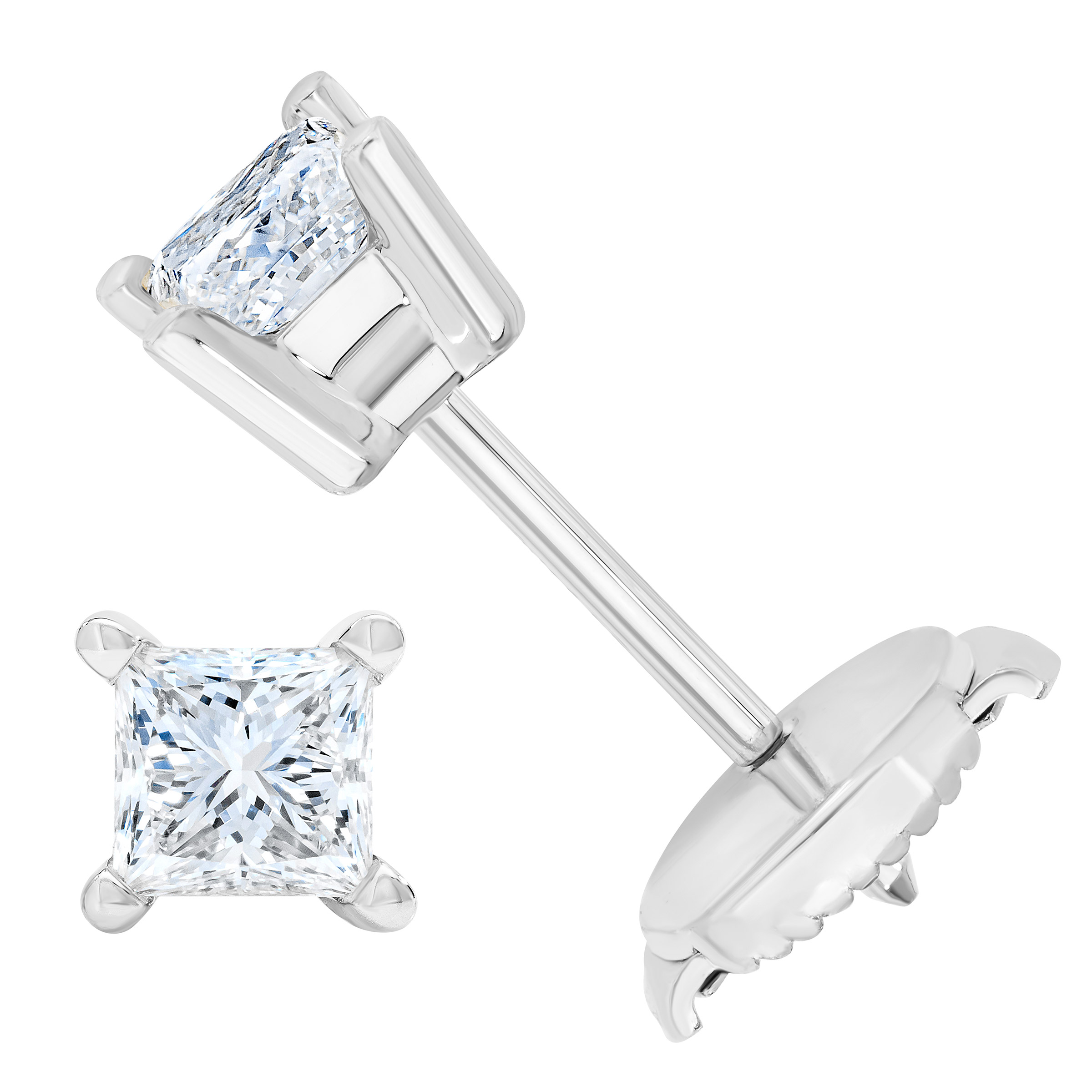 Princess Cut 0.50 ctw VS2 Clarity  I Color Diamond 14kt Gold Stud Earrings