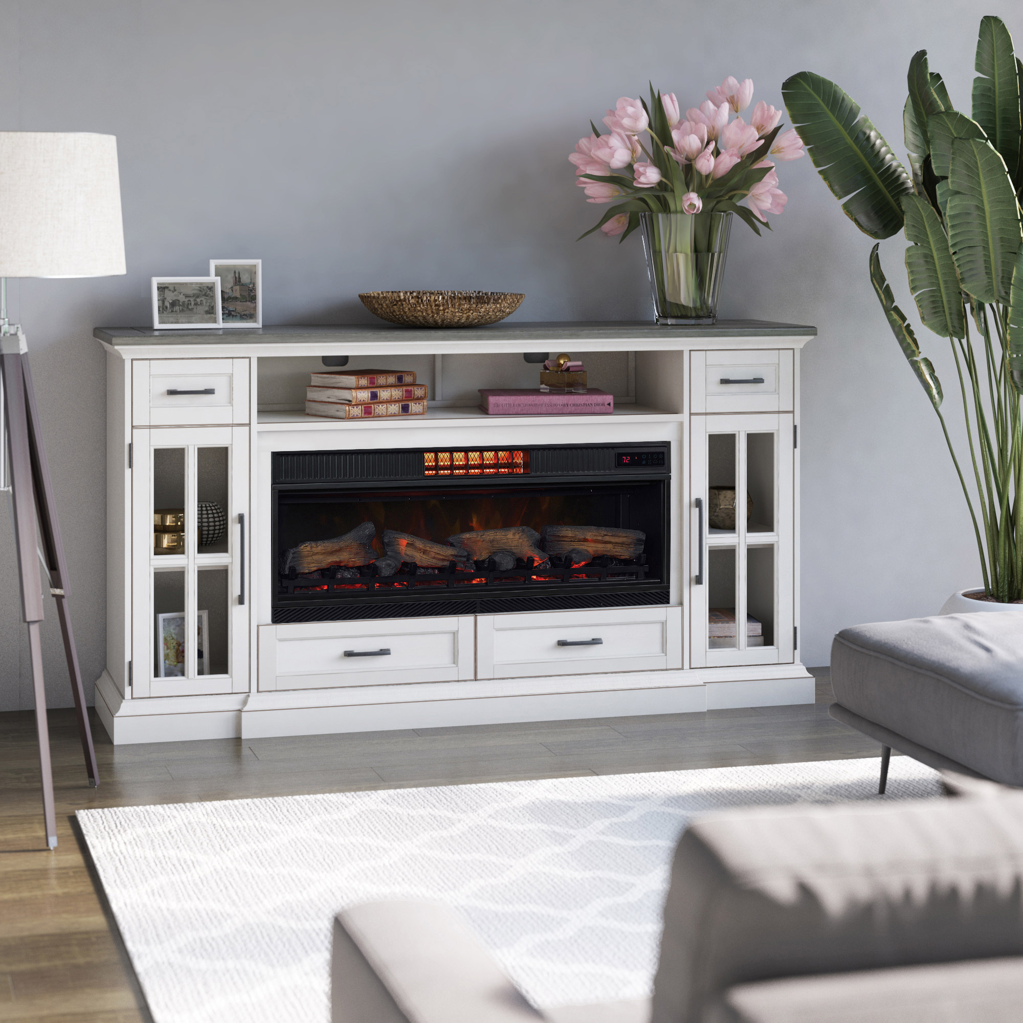 Tresanti Sloane TV Console with ClassicFlame CoolGlow 2-in-1 Electric Fireplace and Fan