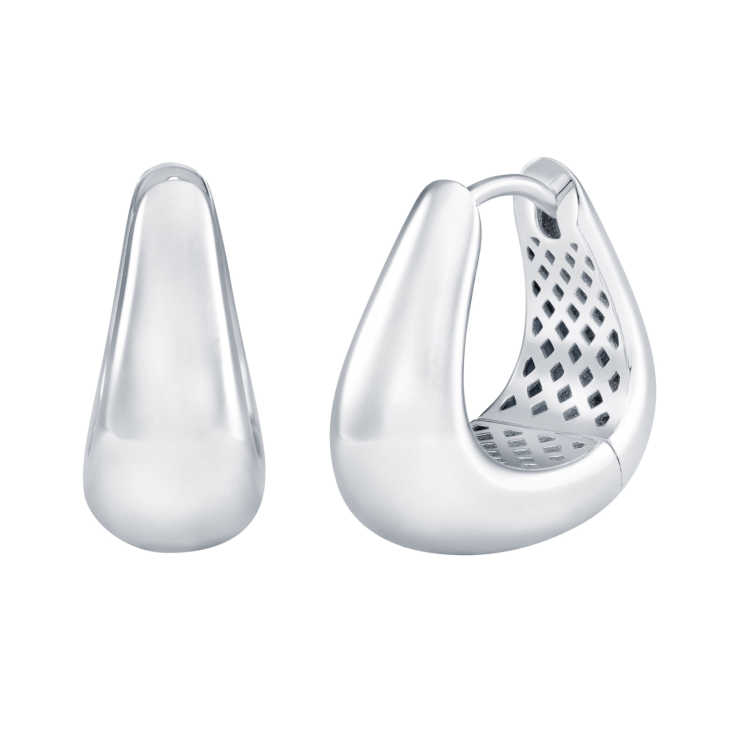 High Polish Graduated Huggie Earrings in White Gold