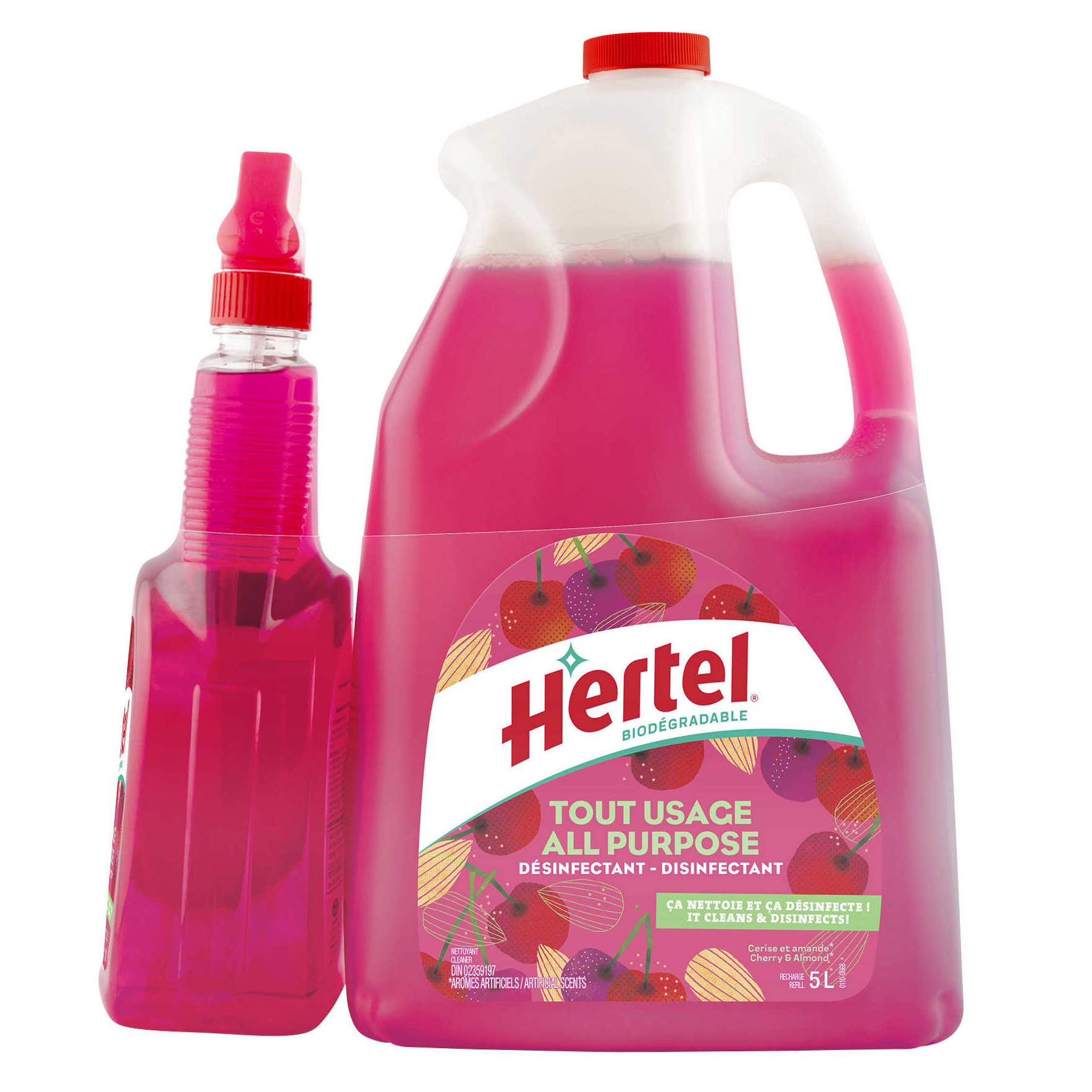 Hertel All Purpose Cherry Almond Disinfectant Cleaner 5L Jug + 950ML Spray Bottle