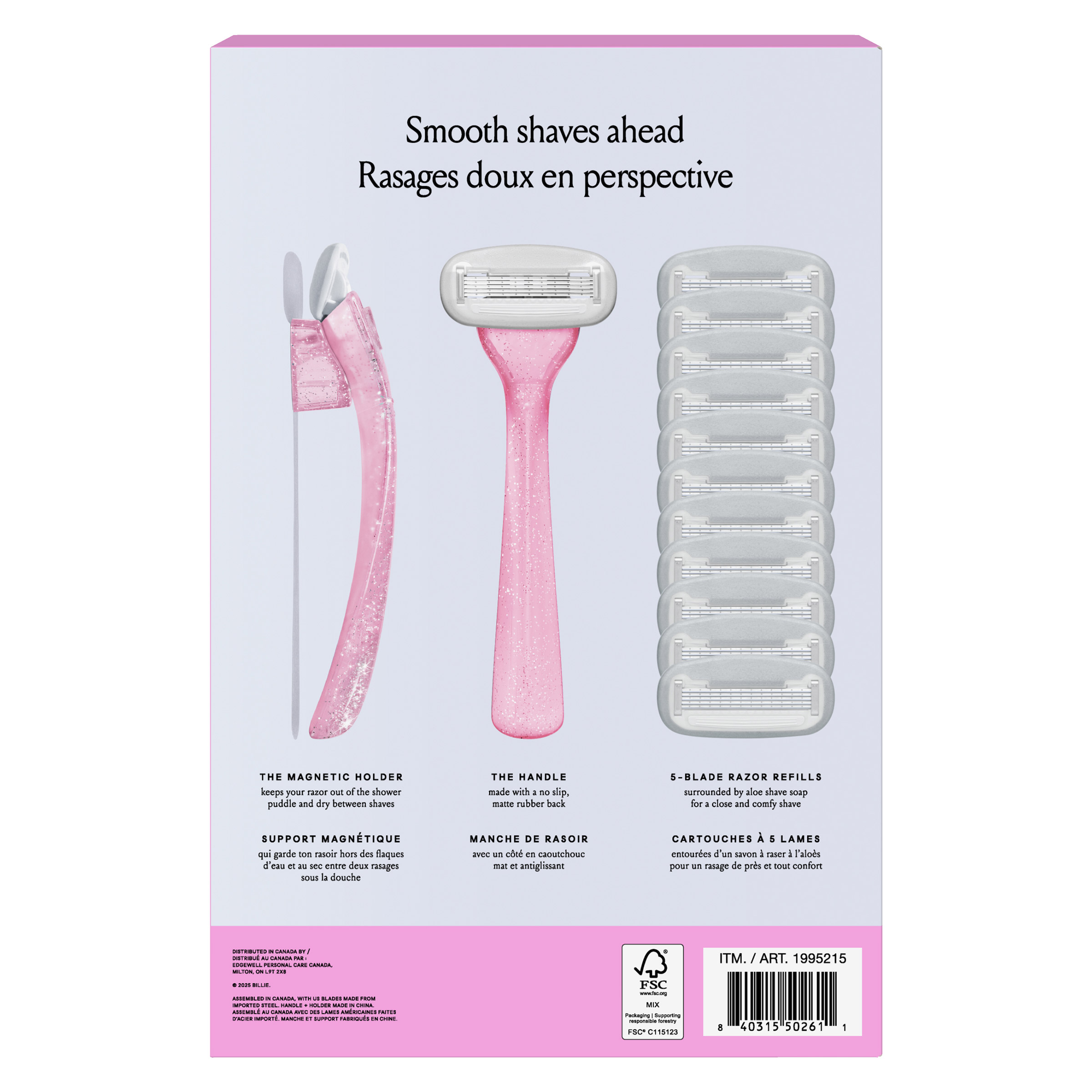 Billie Pink Sparkle Women's Razor Handle with Magnetic Holder, 12 ...