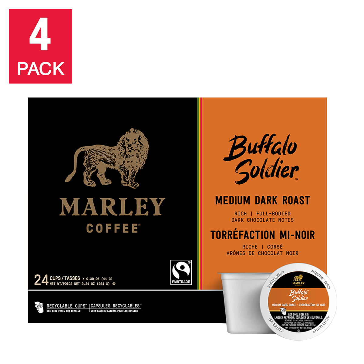 Marley Coffee Buffalo Soldier Medium Dark Roast Fairtrade Coffee K-Cup Pods, 96-count