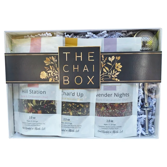 THE CHAI BOX TEA PACK MASALA, ROSE, LAVENDER 1/2.5OZ 2/2OZ +STEEPER