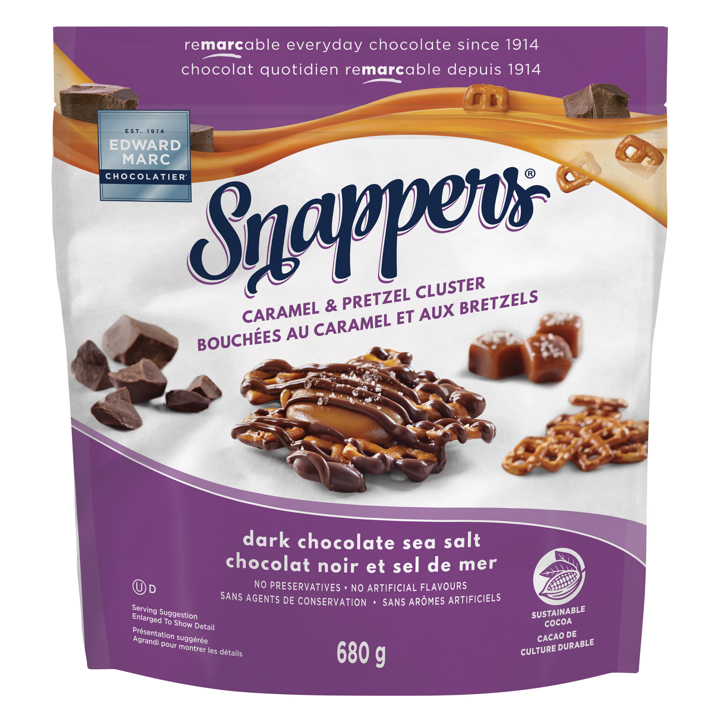 Snappers Caramel & Pretzel Clusters with Dark Chocolate and Sea Salt, 680 g