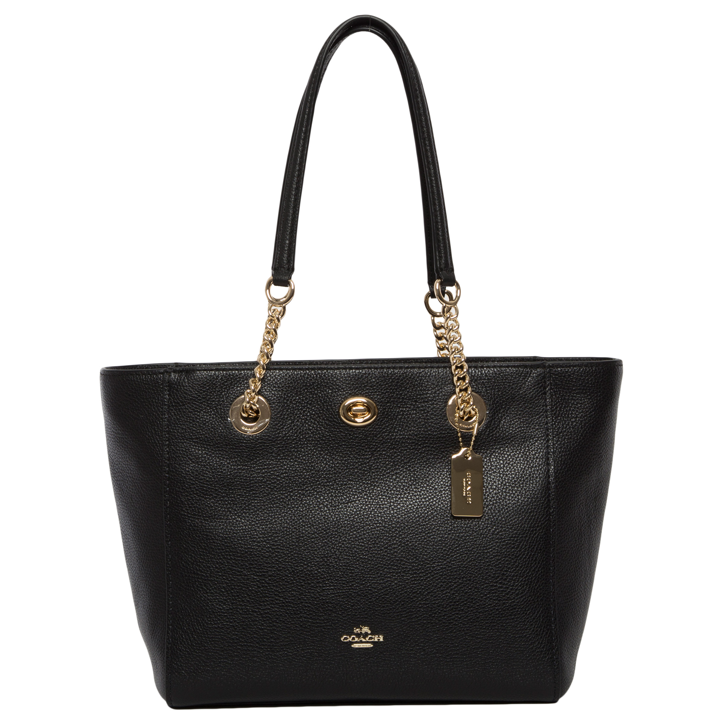 Coach Pebbled Turnlock Chain Tote, Black | Costco