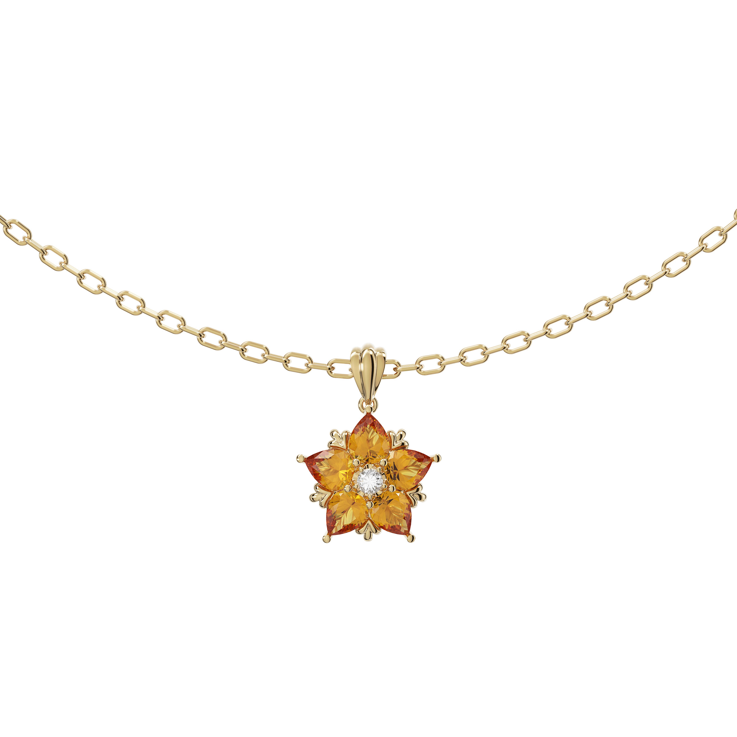 Pear Cut Citrine and Diamond Flower Pendant (0.06 ctw)