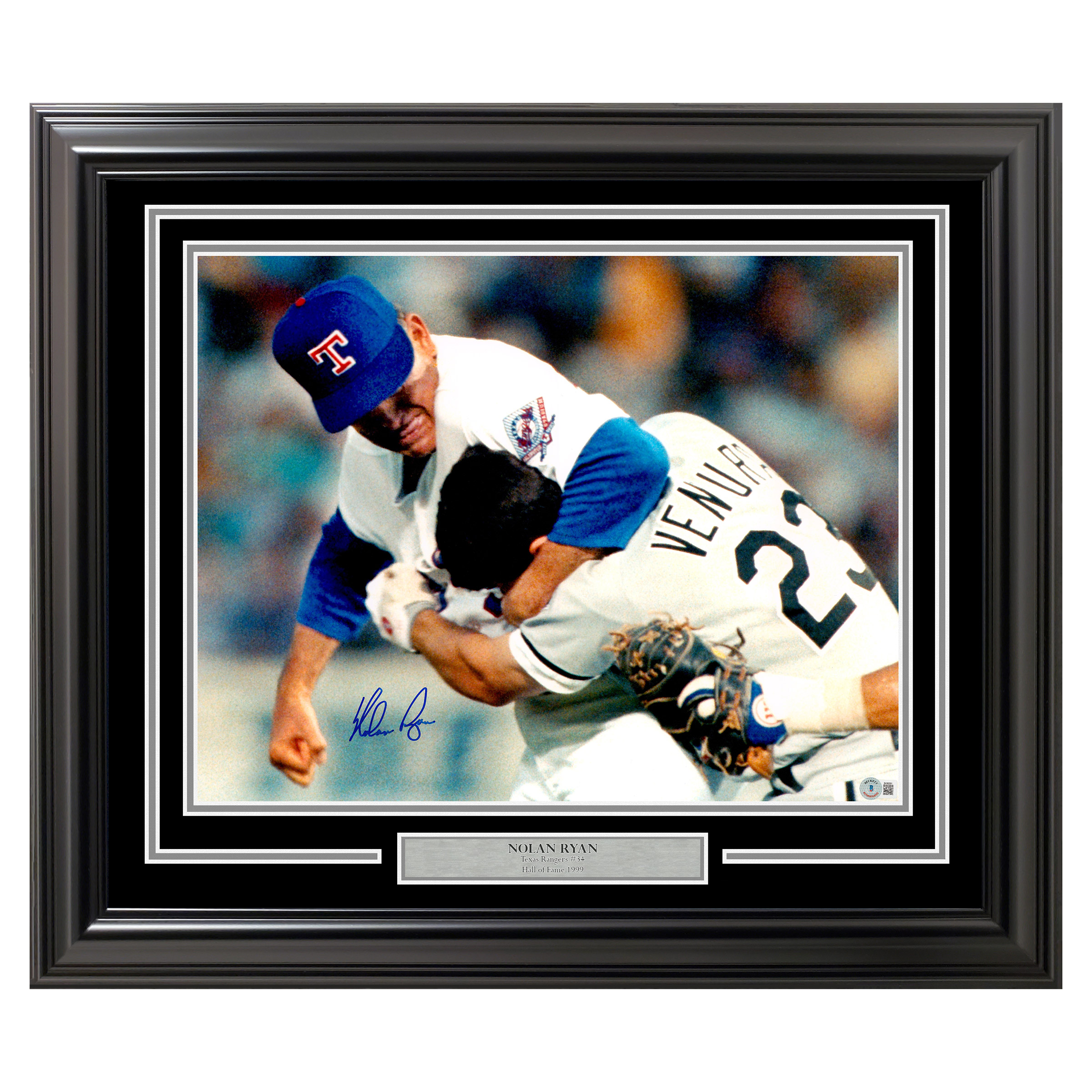 Nolan Ryan Autographed Framed Photo Texas Rangers Fight vs. Robin Ventura - Beckett Authenticated