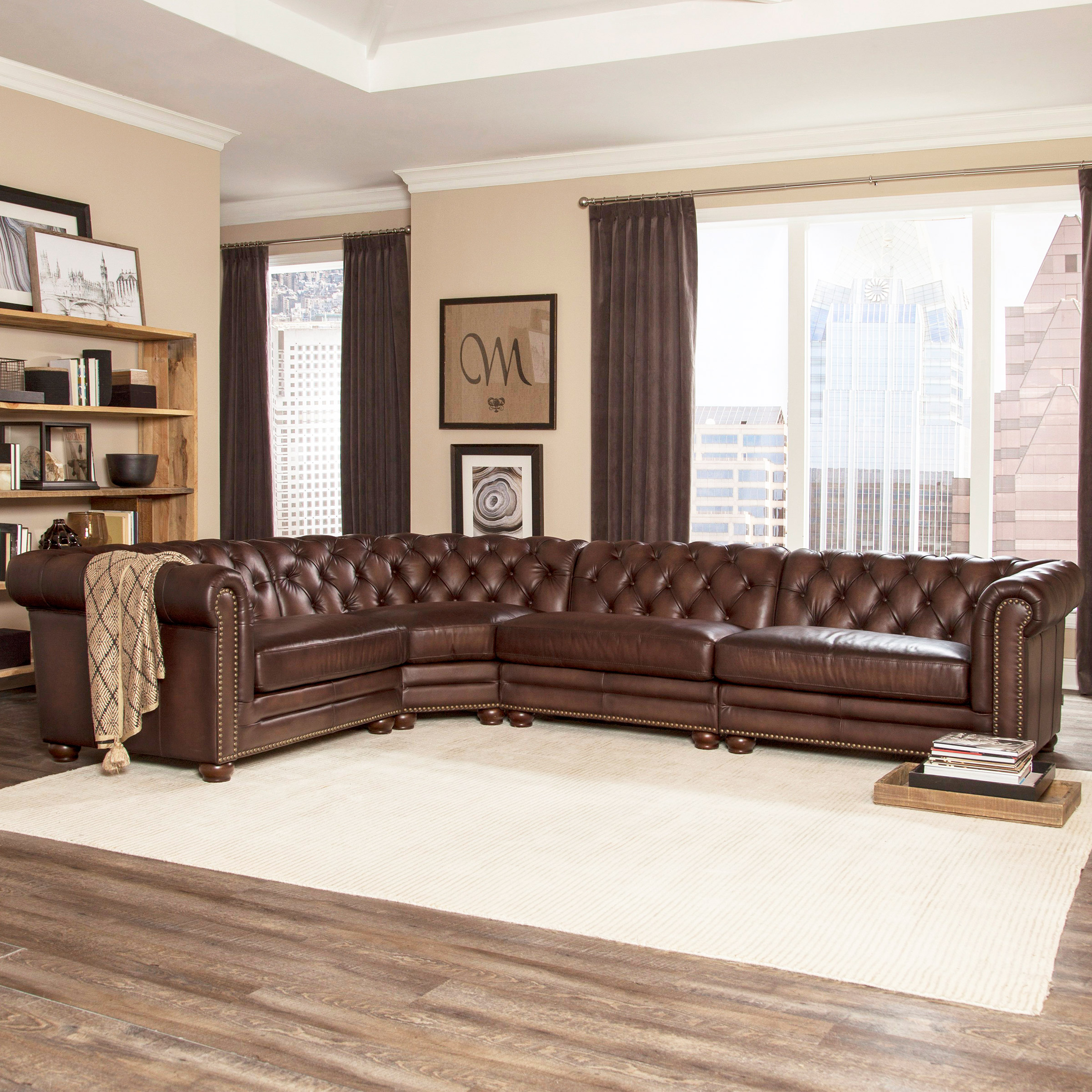 Allington 4-piece Top Grain Leather Chesterfield Sectional 