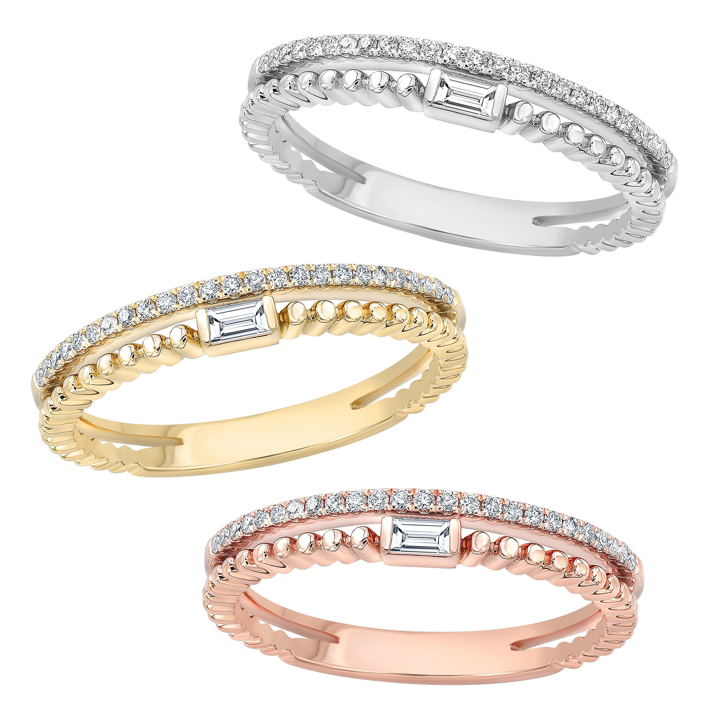 Jonc à diamant taille baguette et à diamants ronds taille brillant (0,16 ct)