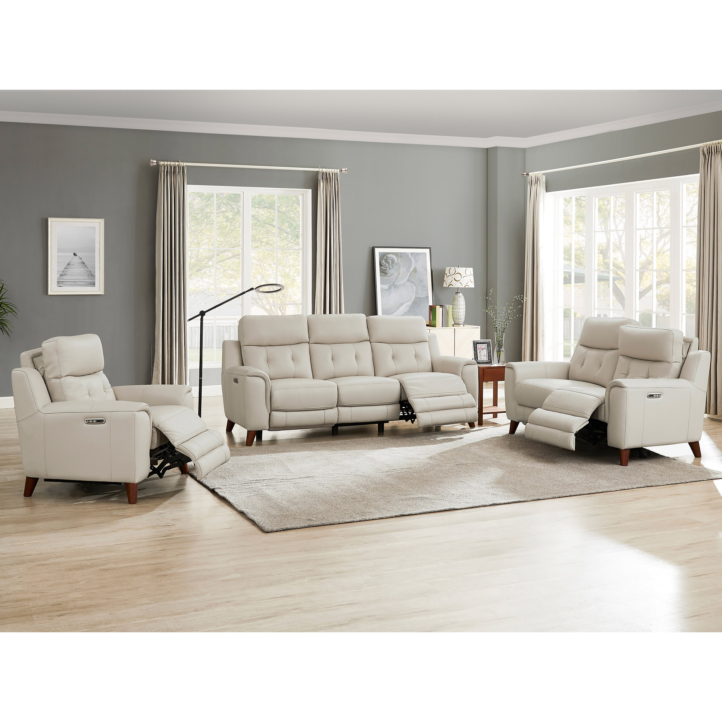 Prospera Home Malibu Top-grain Leather Power Reclining Sofa, Loveseat and Chair