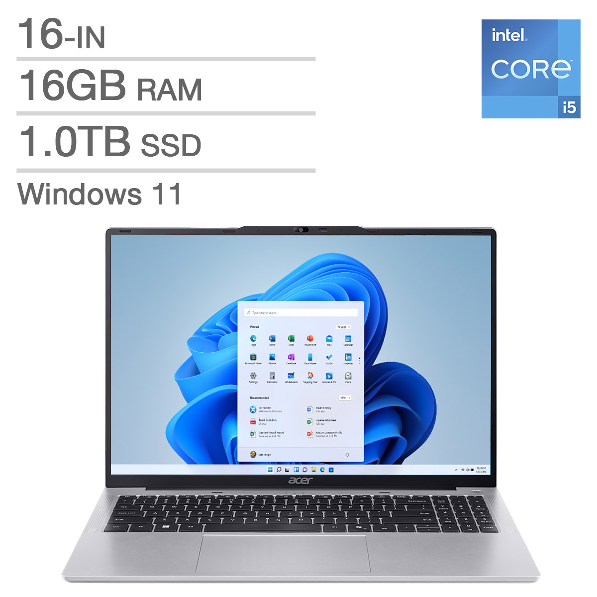 Acer Aspire Lite 16.0-in Laptop, Intel Core i5-1334U – 16GB RAM, 1TB SSD