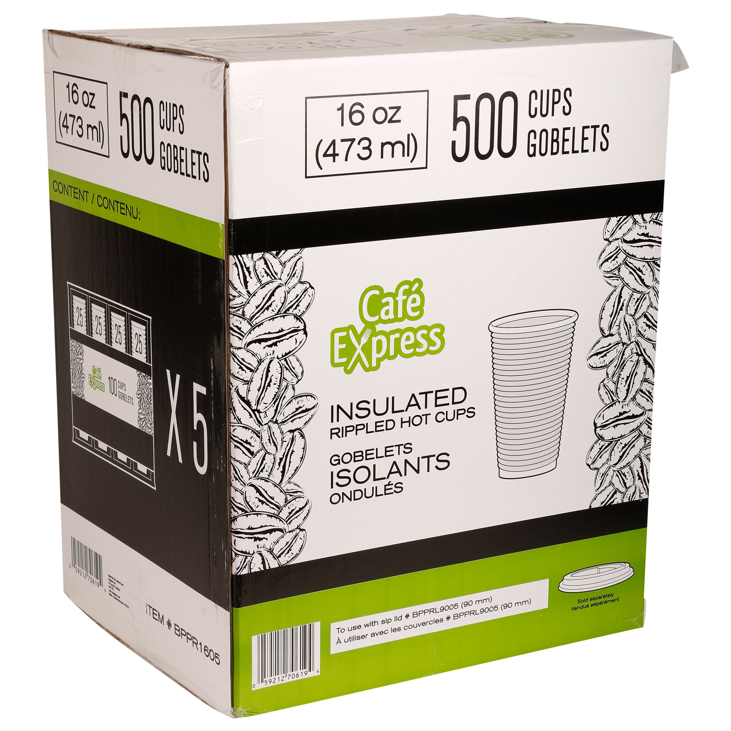 Pack 50 Tasses Café Isolées 470ml 16oz Papier Ondulé Double Paroi + Couvercles - Kraft
