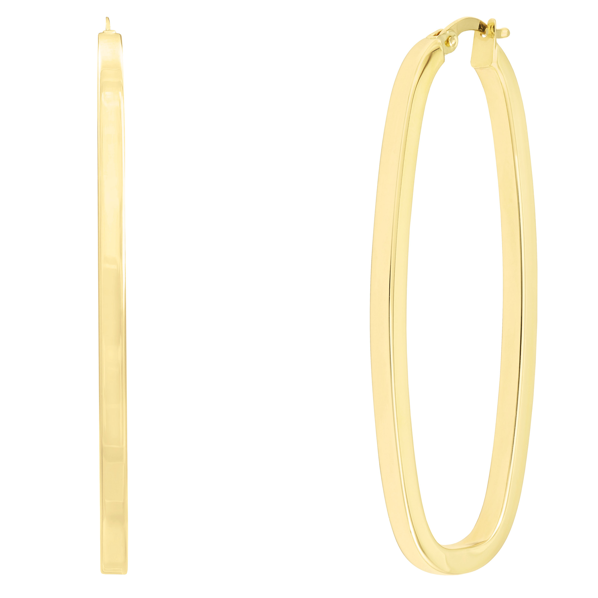 Elongated Oval Hoop Earrings in Yellow Gold