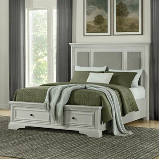 Anistyn Wood Bed Frame with Upholstered Headboard, Gray Finish, Queen