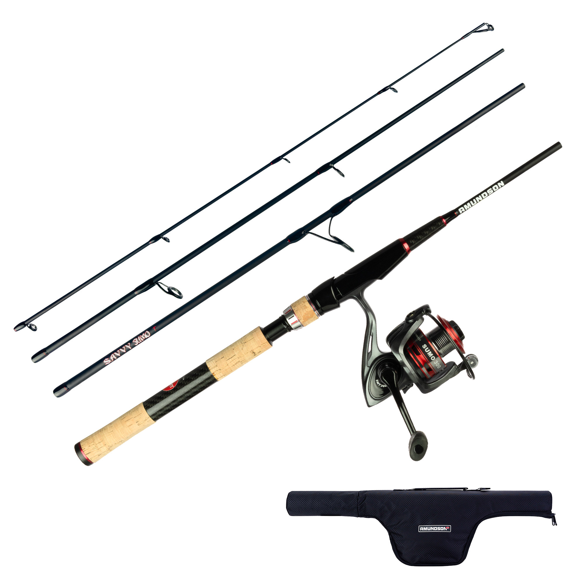 amundson fishing rods reels TMX5 Mooching This graphite and carbon fishing rod features an automatic extension mechanism for convenient transport and quick setup Amundson Savvy Sumo 4-piece Spinning