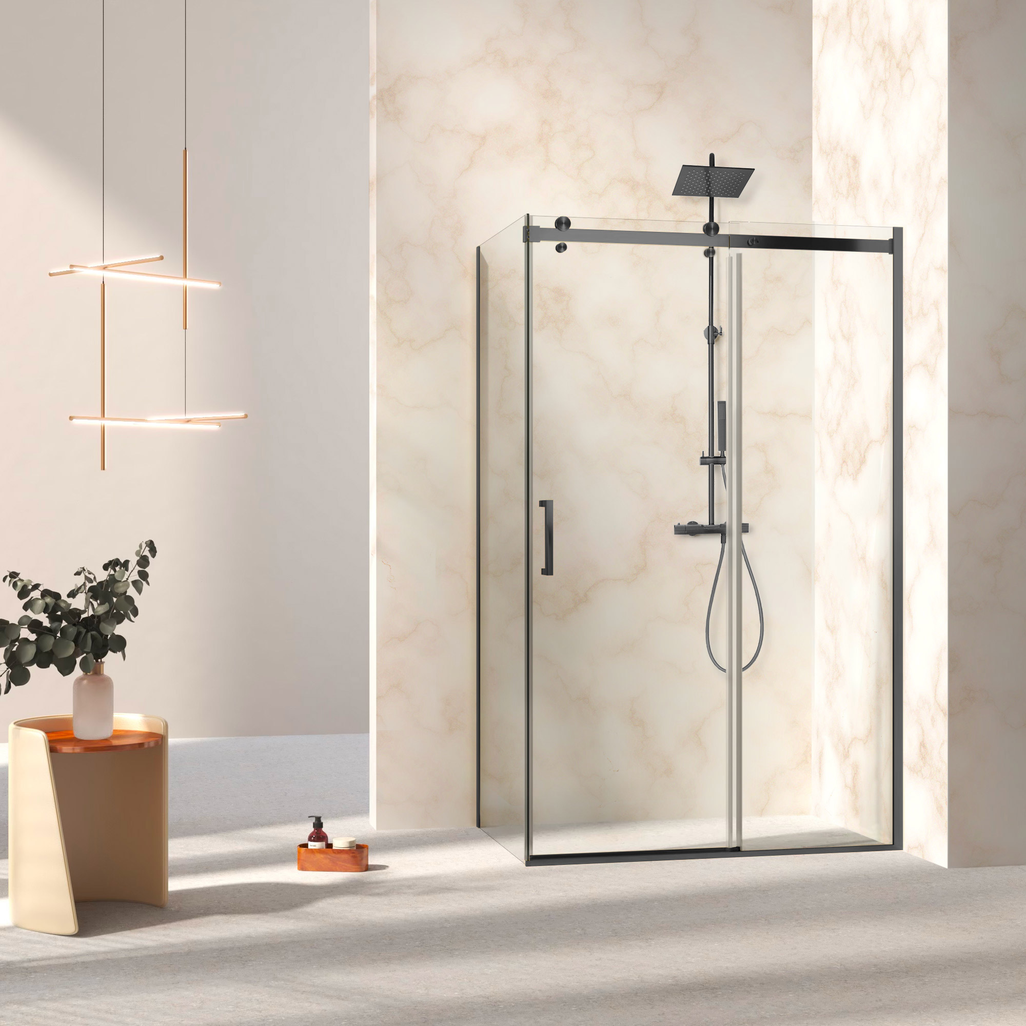 Jade Sierra Frameless Rectangle Sliding Shower Enclosure, Black