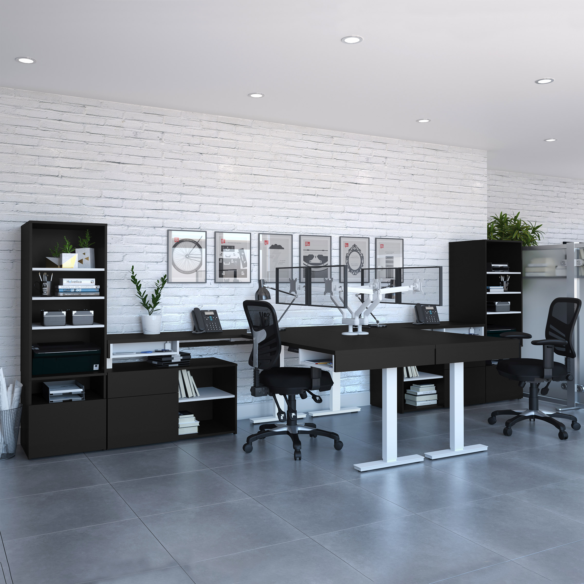 Bestar Viva - Bureaux en L à hauteur réglable à configuration dos-à-dos