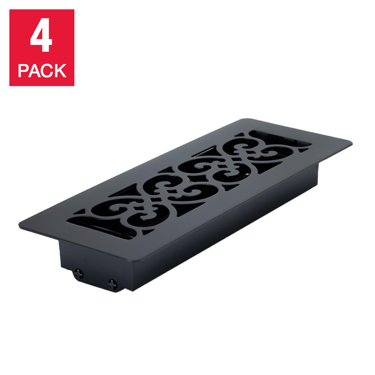 Manor House Black Low Profile Scroll Design Floor Registers, 4-pack
