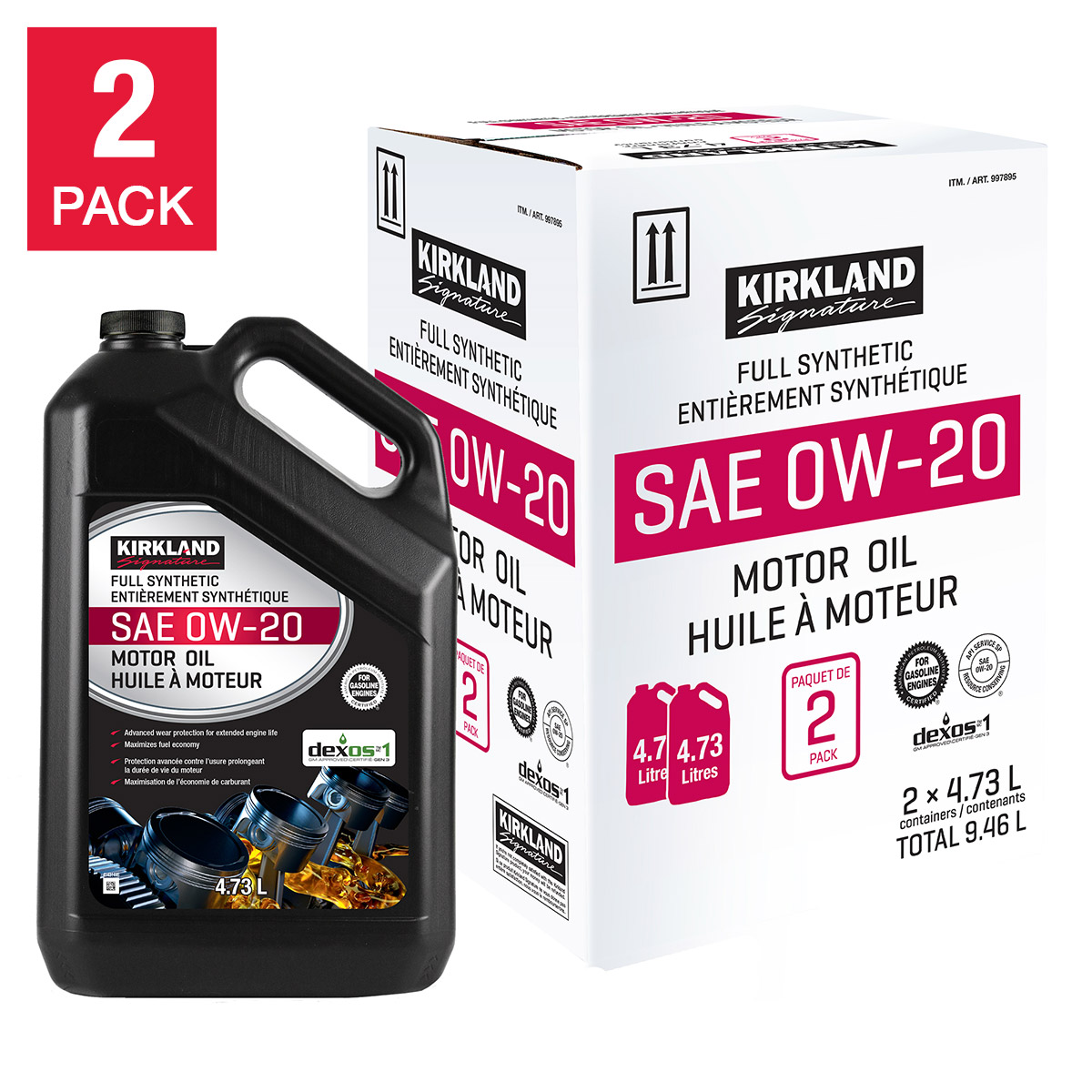 Kirkland Signature 0W20 Full Synthetic Motor Oil, 2-pack