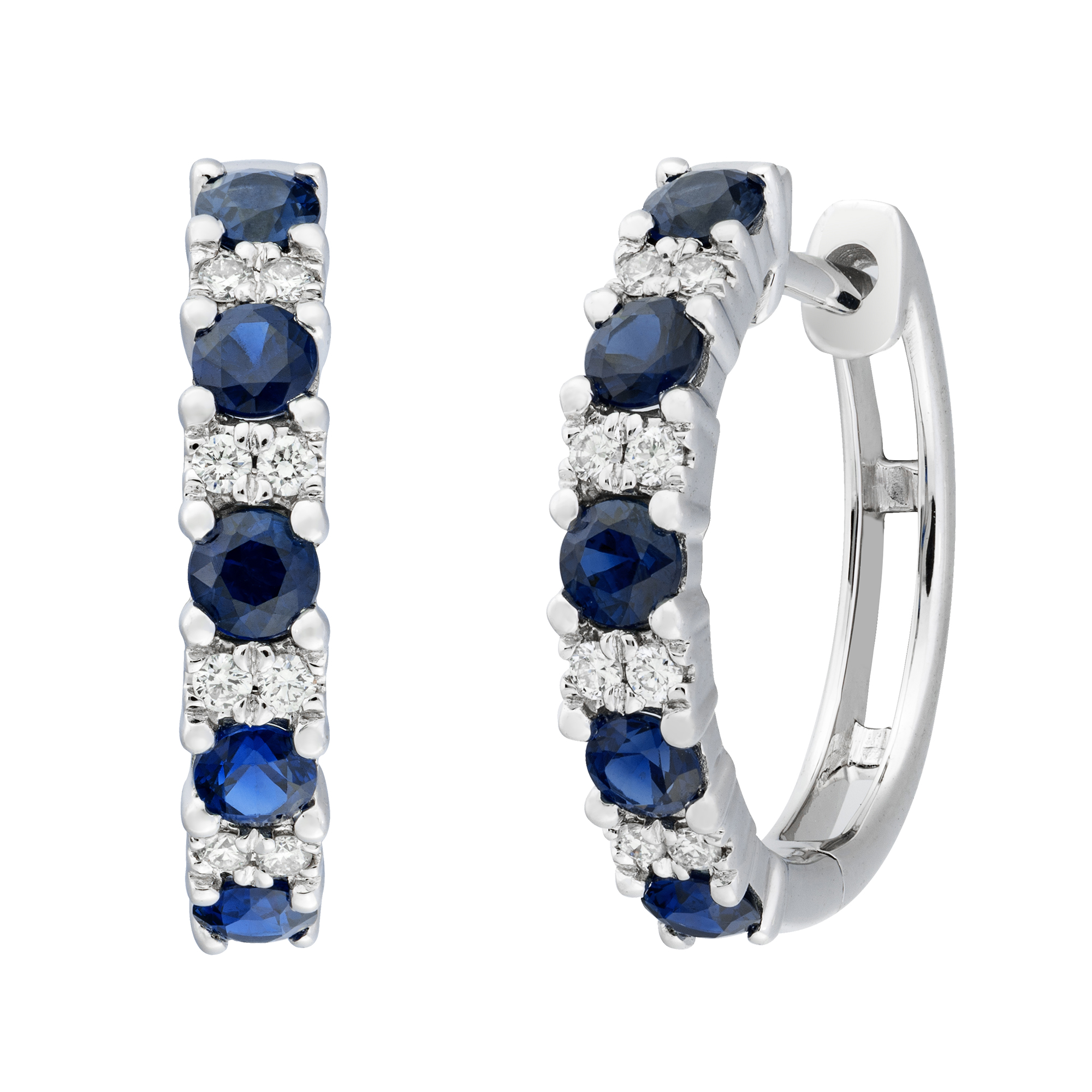 Round Blue Sapphire and Diamond Earrings (0.08 ctw)