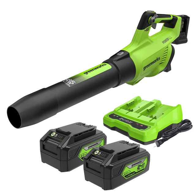 Greenworks 2x24V Blower (2) 5 ah battery and Dual Port Charger