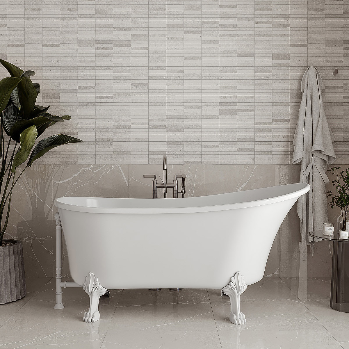 Streamline Clawfoot Bathtub with Bamboo Bathtub Caddy