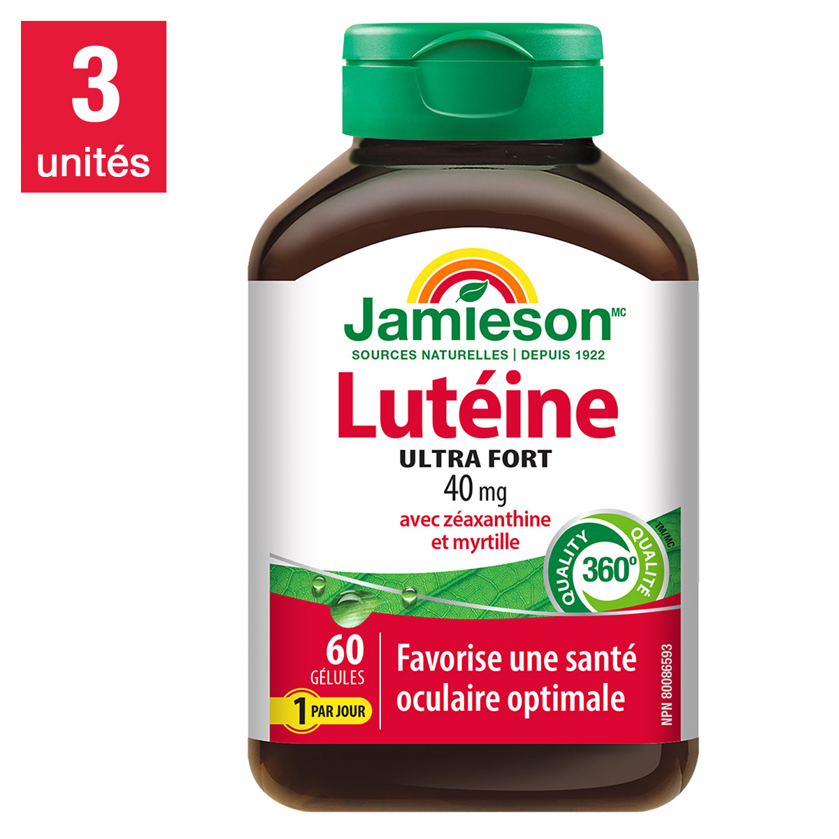 Jamieson - Lutéine 40 mg avec Zéaxanthine et Myrtille,  3 x 60 gélules