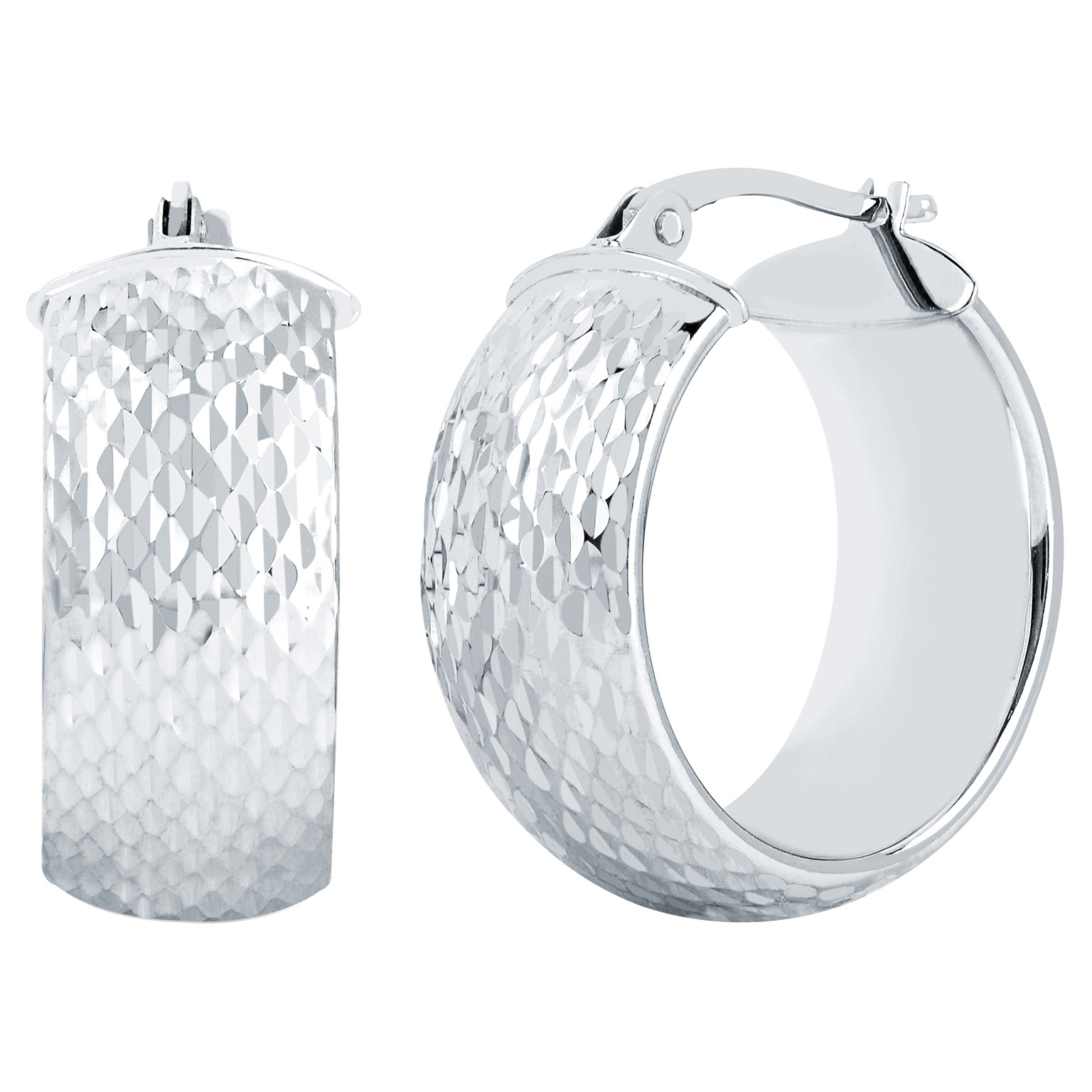 Diamond Cut Hoop Earrings in White Gold