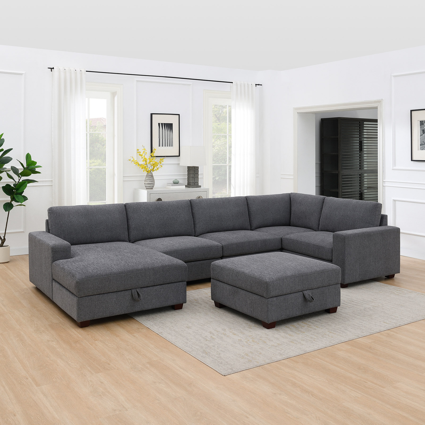Dellamore 5-piece Fabric Sectional with Storage Ottoman
