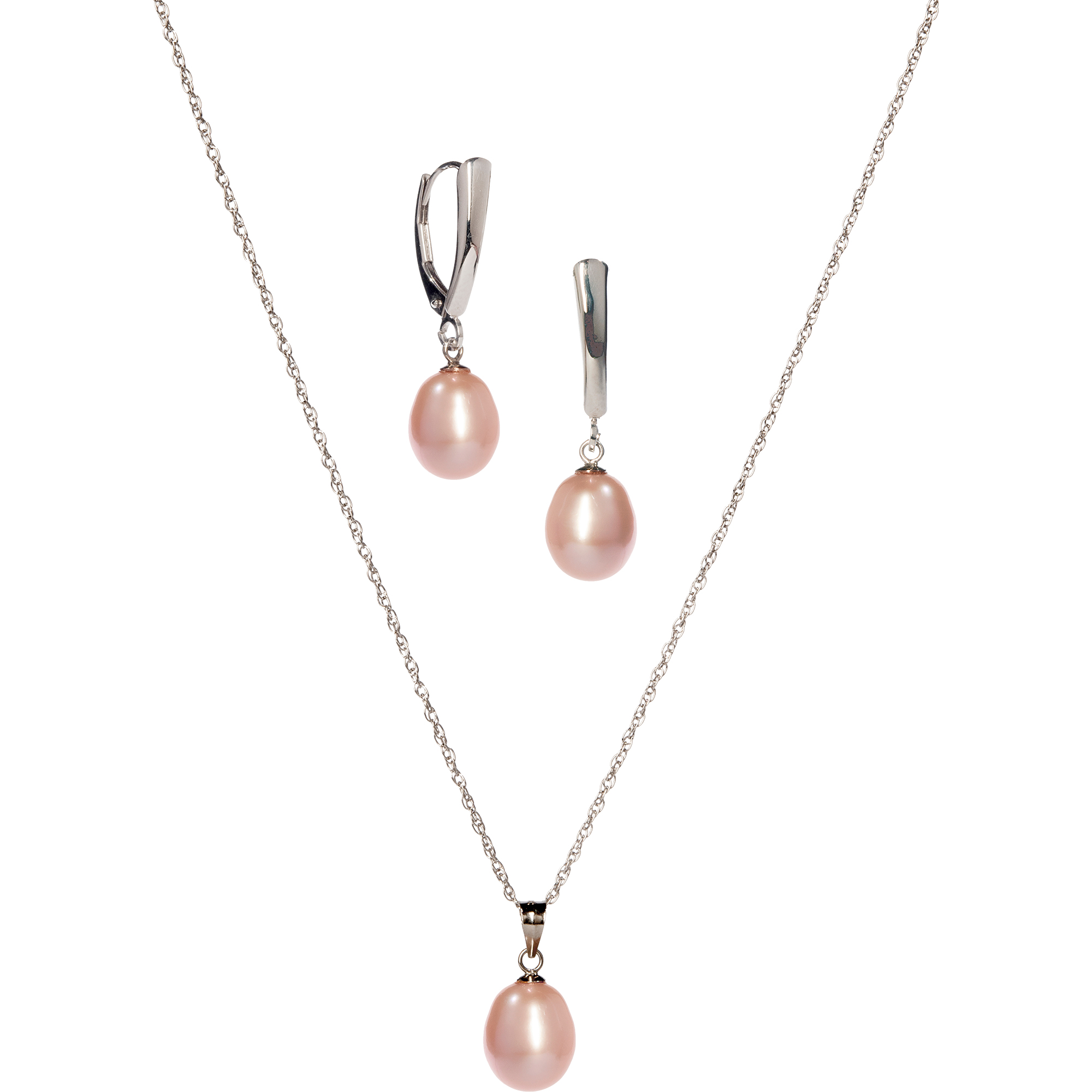 8 - 10 mm Natural Pink Cultured Freshwater Pearl Pendant and Earring Set