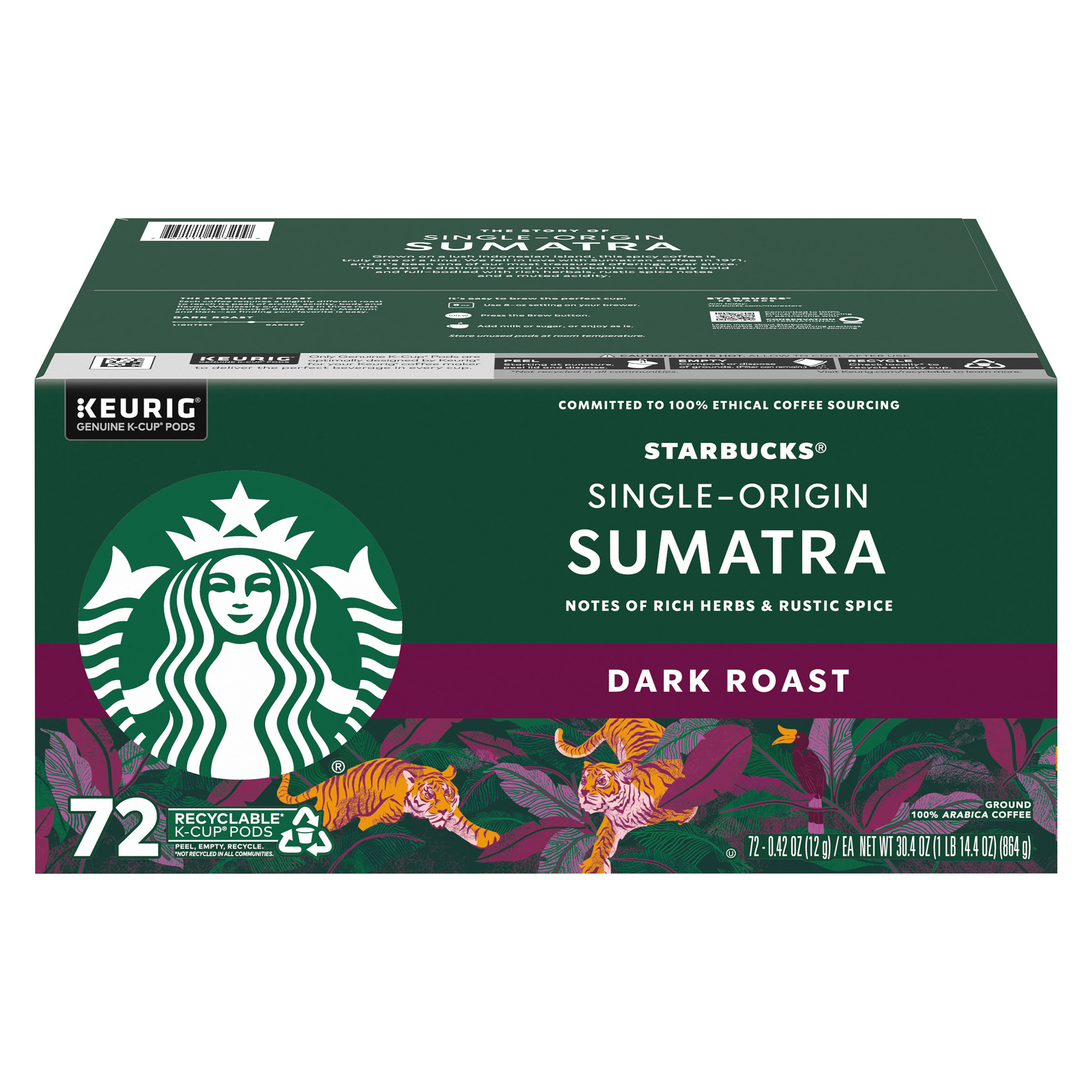 Starbucks Coffee Single Origin Sumatra Dark Roast K-Cup  72-count