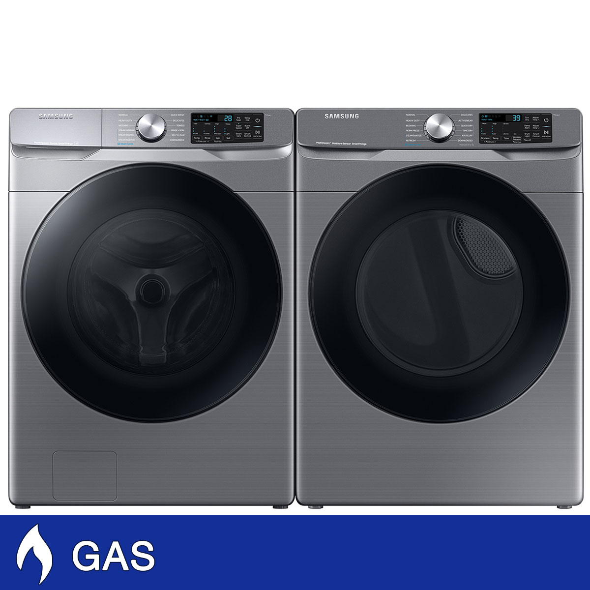 Samsung 4.5 cu. ft. Large Capacity Smart Front Load Washer with Super Speed Wash and 7.5 cu. ft. Smart GAS Dryer