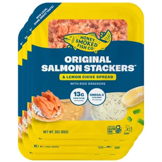HONEY SMOKED FISH SALMON STACKERS 4/3 OUNCE PACKAGE