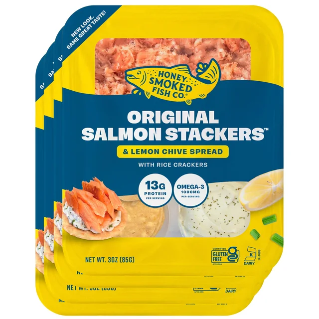 HONEY SMOKED FISH SALMON STACKERS 4/3 OUNCE PACKAGE