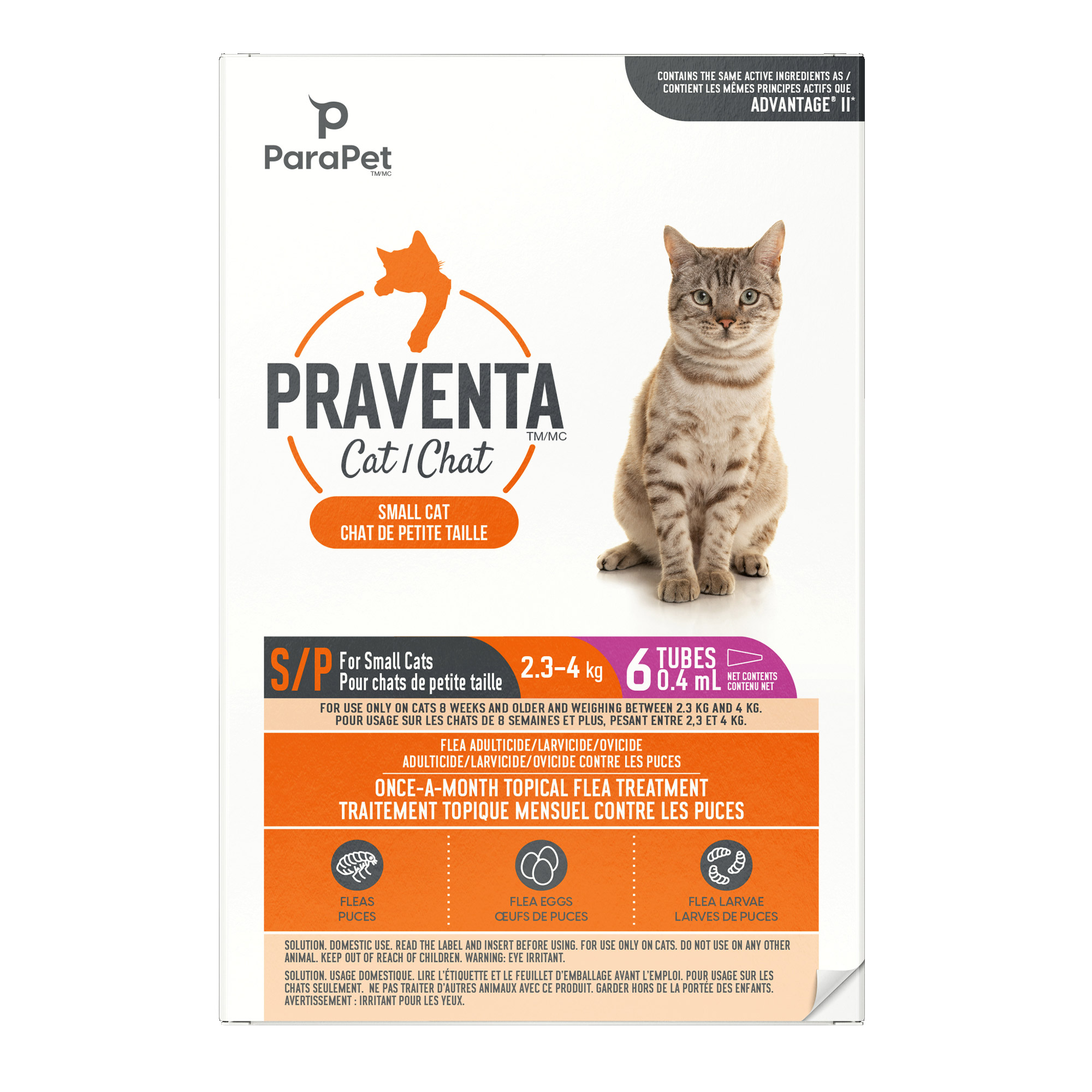 Parapet Praventa Flea Protection for Small Cats up to 4kg, 6 Tubes