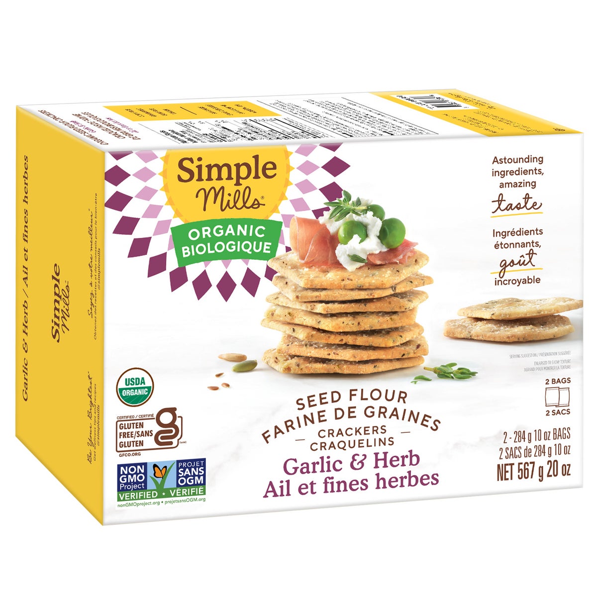 Simple Mills Organic Seed Flour Crackers, Garlic & Herbs, 2 Simple Mills Organic Seed Flour Crackers, Garlic & Herbs, 2