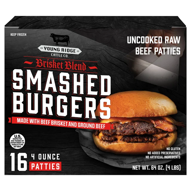 YOUNG RIDGE BRISKET BLEND SMASH BURGERS 16/4 OZ