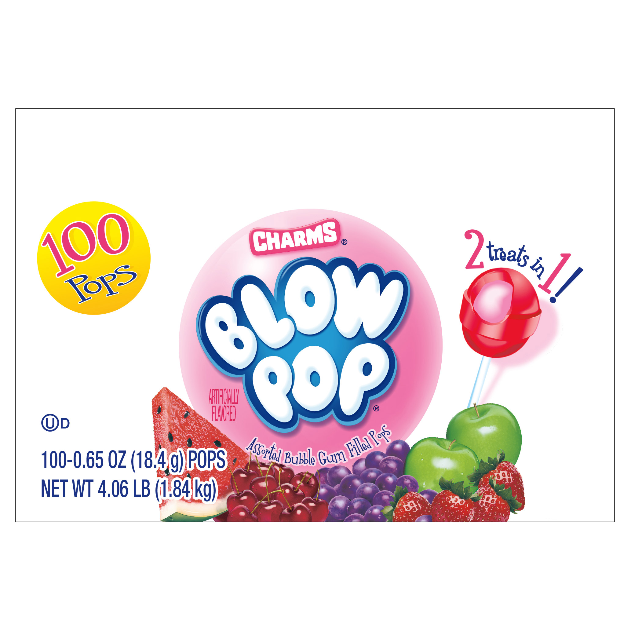 Charms Blow Pop  0.65 oz  Assorted Bubble Gum Filled Pops  100-count