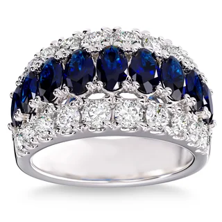 Blue Sapphire and Diamond 14kt White Gold Ring, SIZE 6