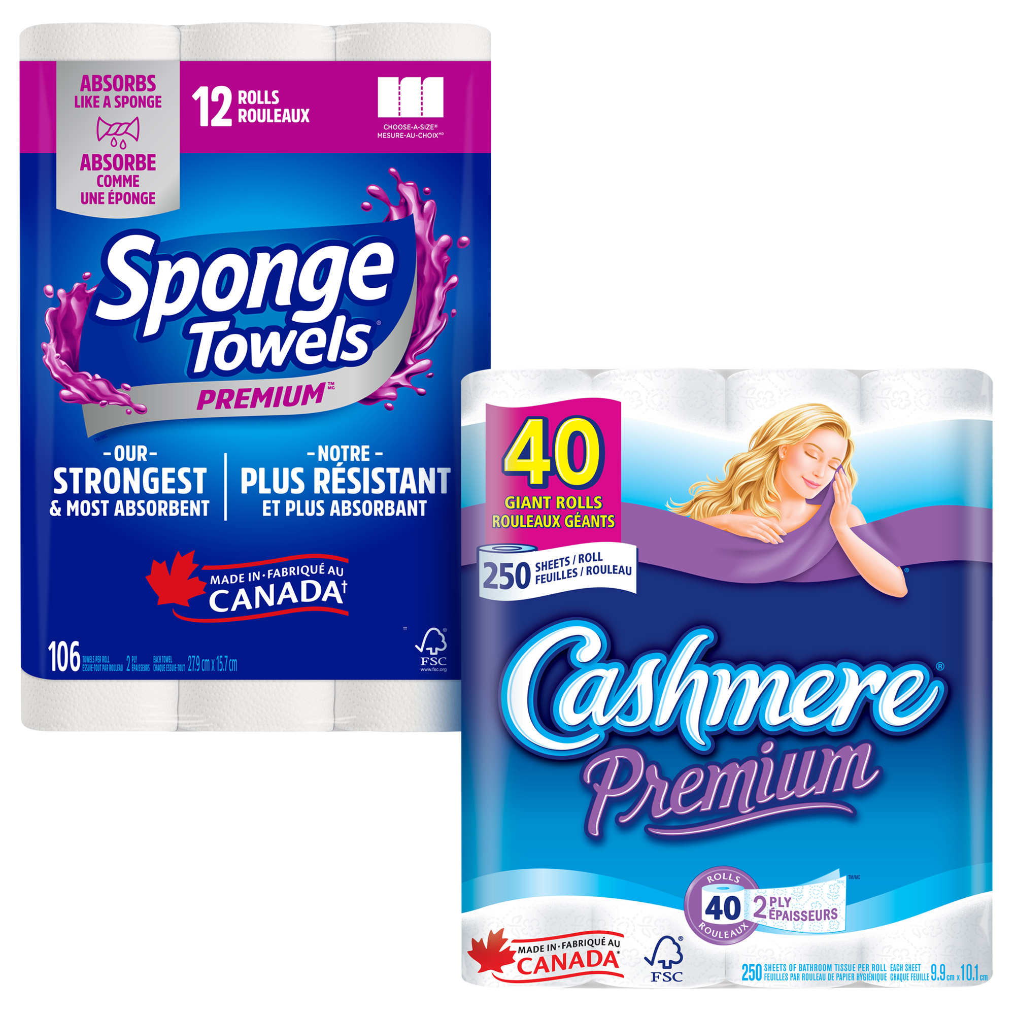 Essuie-tout SpongeTowels Premium & Papier Hygiénique Cashmere premium caisse assorties