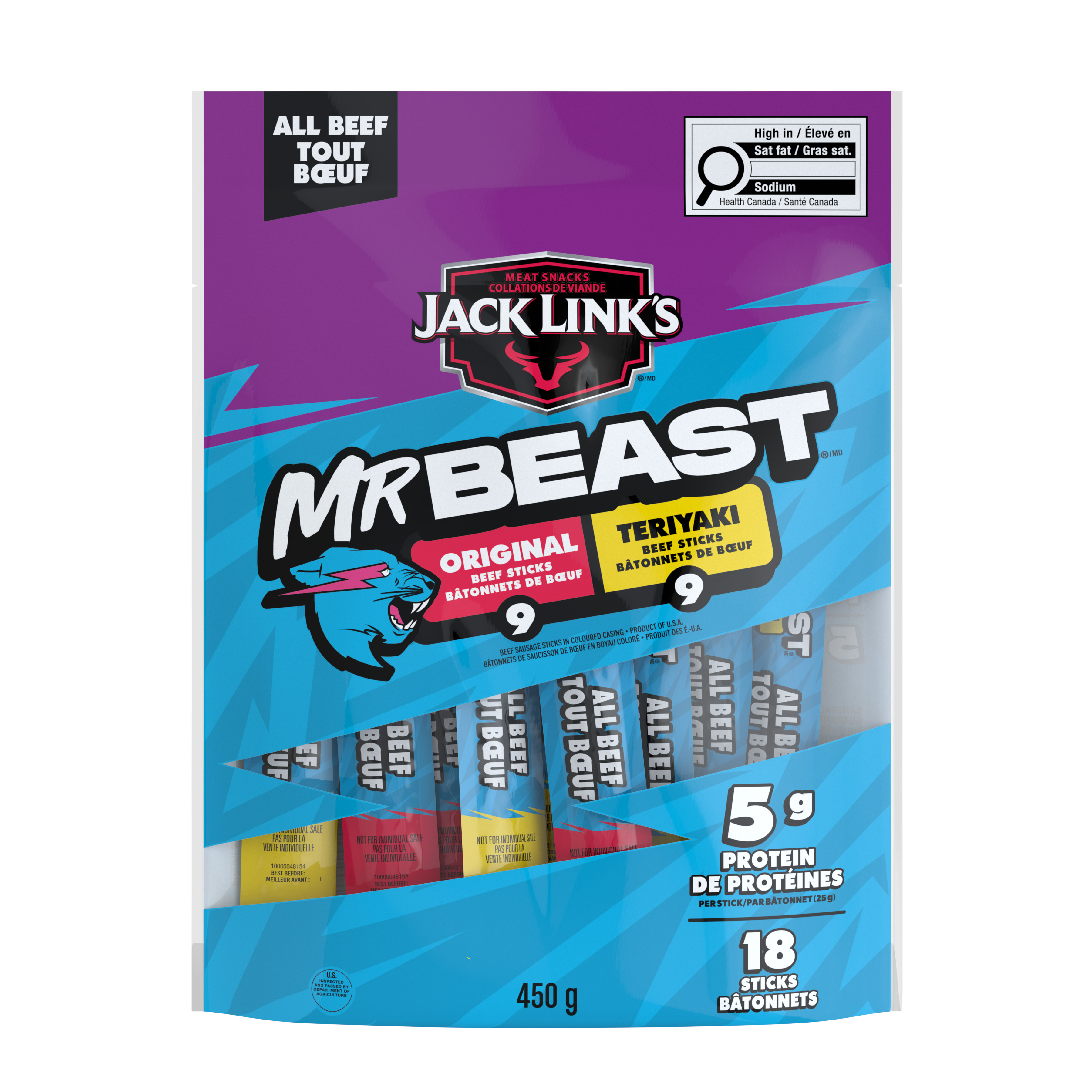 Mr Beast Jack Link's 100% Beef stick, 18 x 25 g