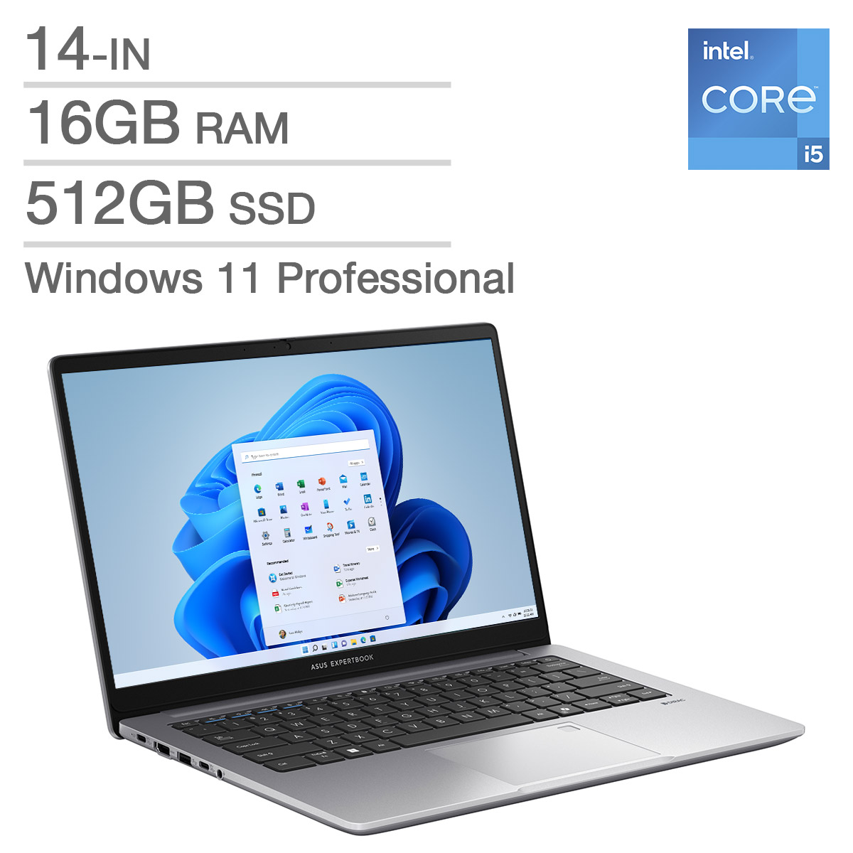 ASUS ExpertBook P1 14-in Laptop, Intel Core i5-13420H - 16GB RAM, 512 GB SSD