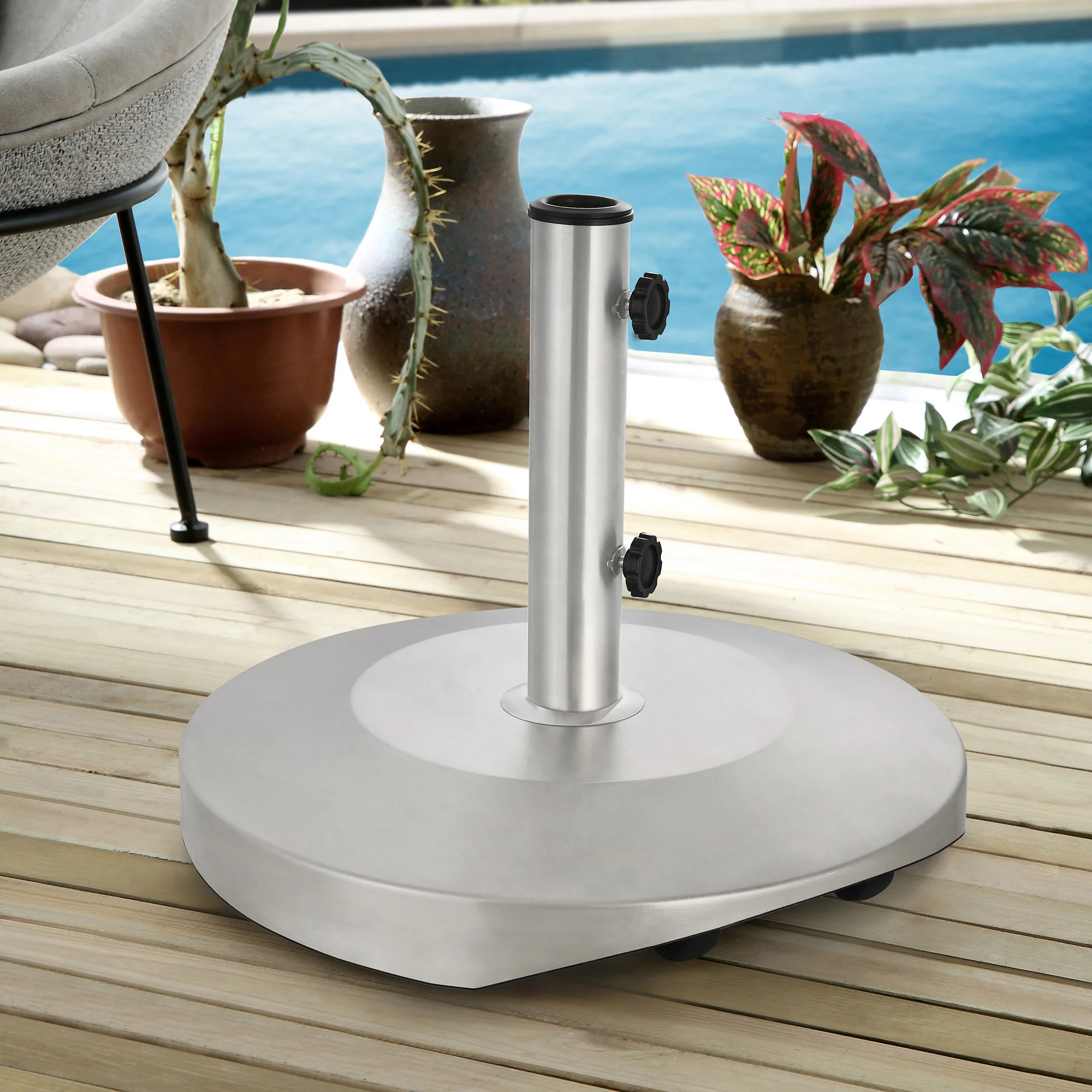 costco outdoor patio umbrella stands Stainless Steel Umbrella Base