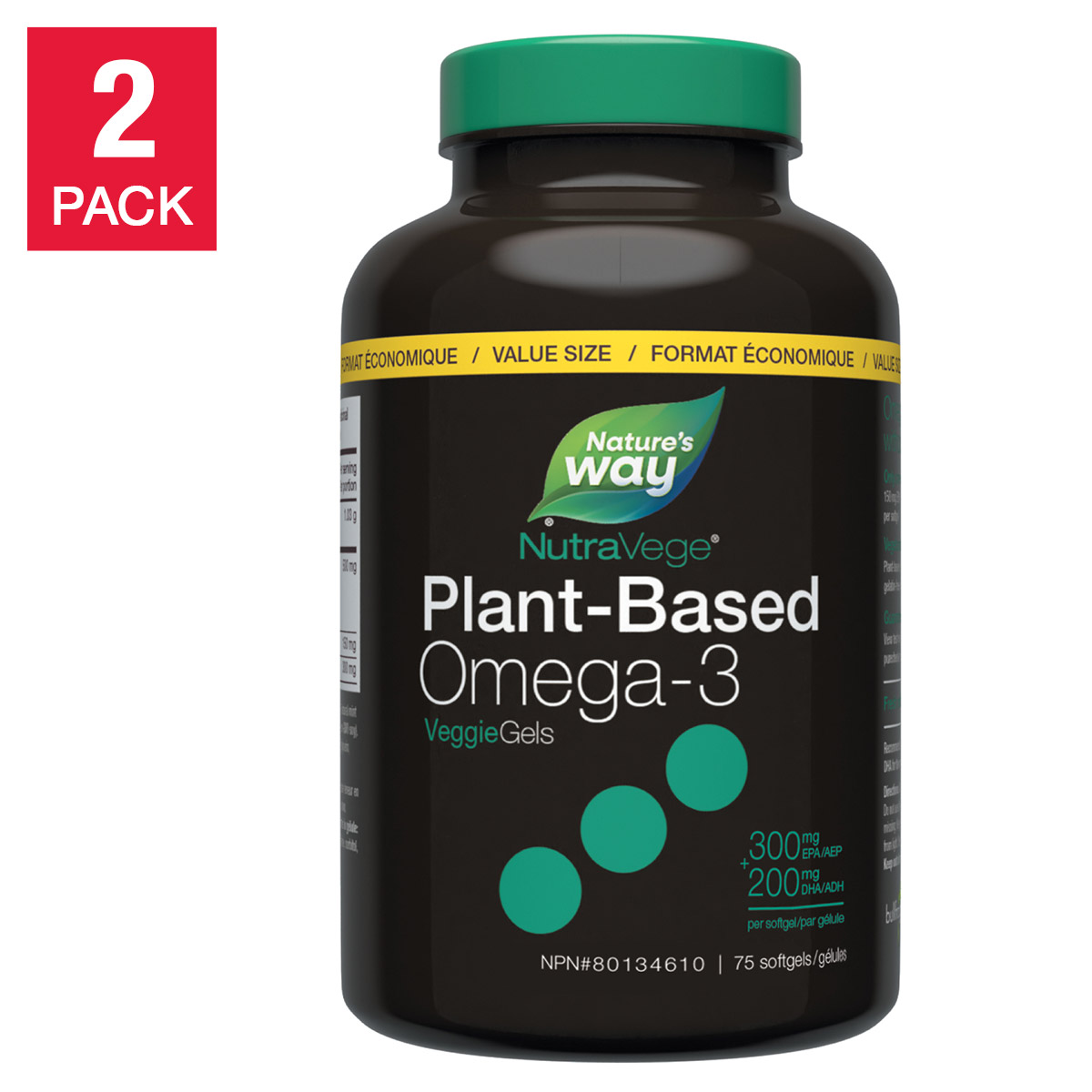 NutraVege Plant Based Omega-3, Mint Flavour, 75 softgels, 2-pack