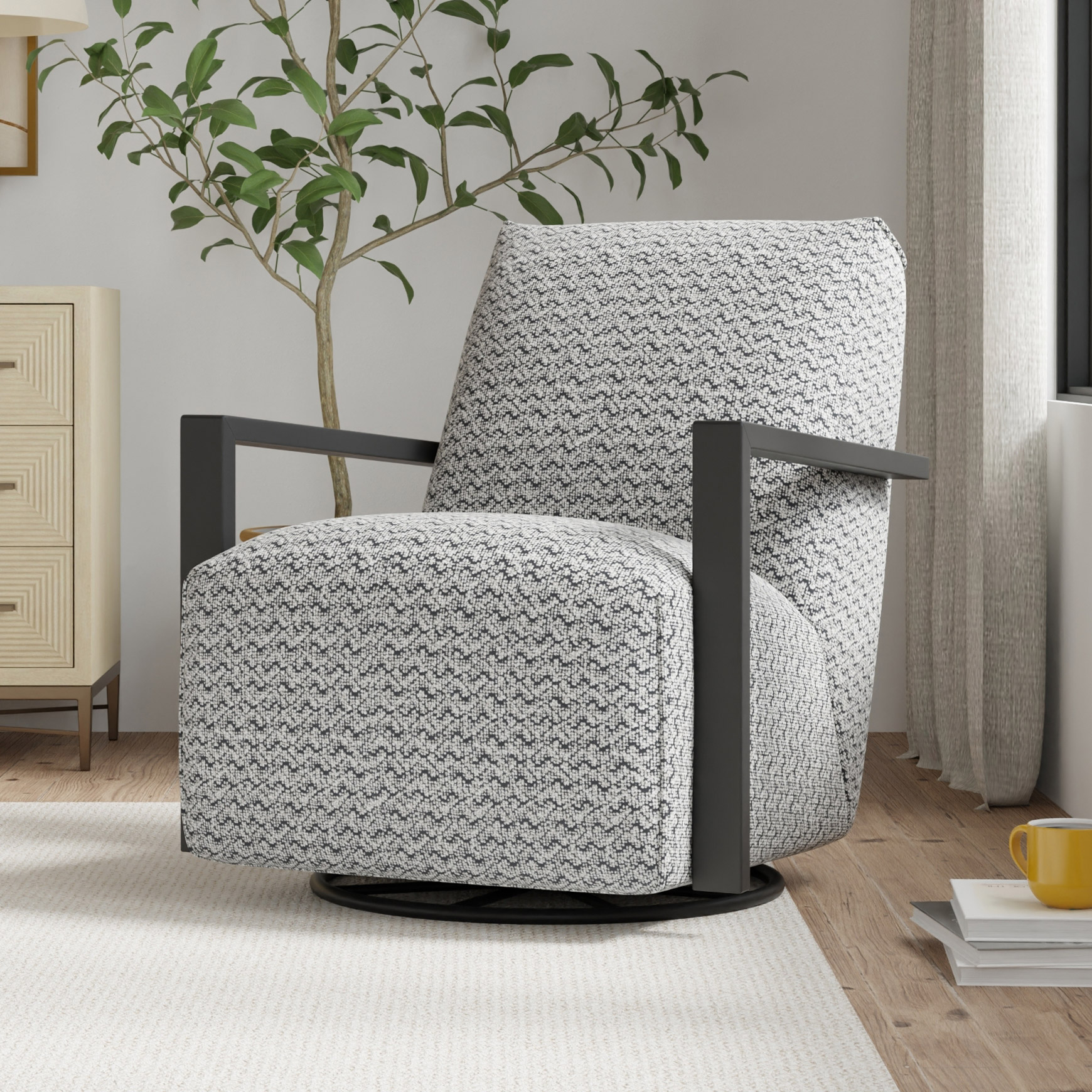 Nice Link – Sierra Fabric Swivel Chair with Wood Arms