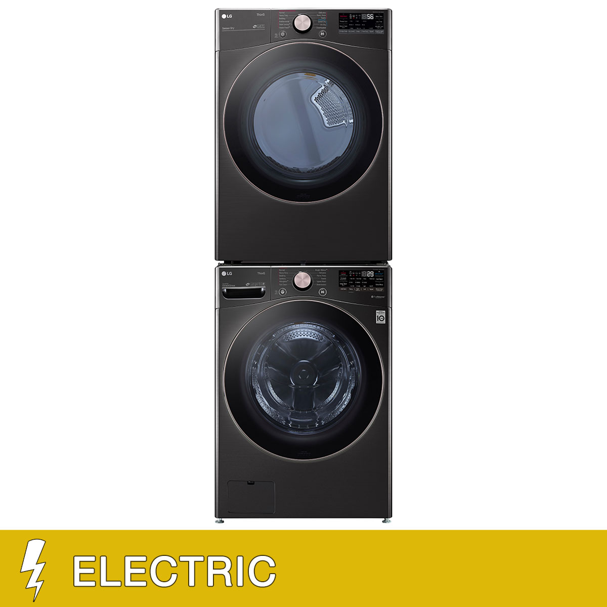 LG 4.5 cu. ft. Front Load Washer with TurboWash 360° and 7.4 cu. ft. ELECTRIC Dryer with TurboSteam and Built-In Intelligence with Stacking Kit