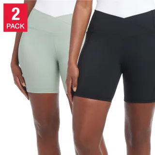 DANSKIN WOMEN'S CROSS WAIST 2PK BIKE SHORT